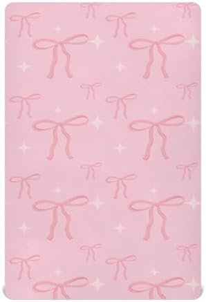 Pink Stars Bows Crib Sheets for Baby Toddler