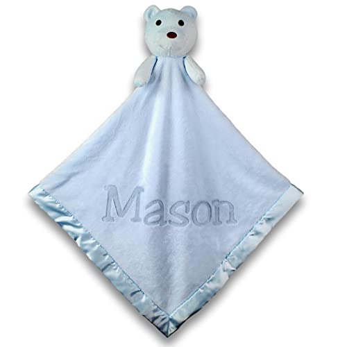 Custom Catch Personalized Teddy Bear Baby Blanket for Boy - Blue