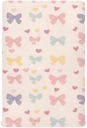 Qilmy Soft Breathable Crib Sheets with Bows for Babies