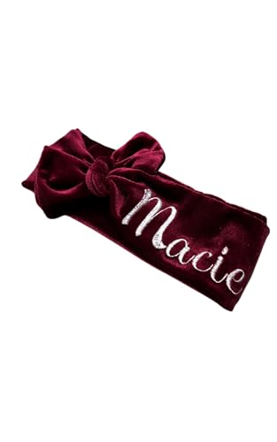 Girls Headband with Name - Personalized Velvet 3-6 Months Burgundy