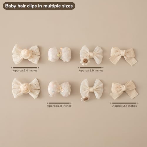 Baby Girls Hair Clips Set 8 Pcs Toddler Bows 2 Inch Handmade Barrettes