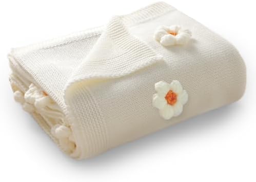 DovFanny Soft Acrylic Baby Blanket with Handmade Flowers