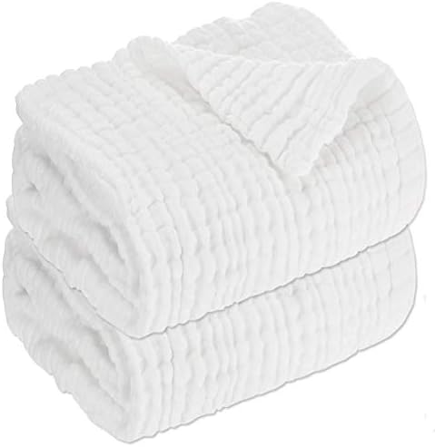 Aablexema Baby Muslin Bath Towels - Set of 2 White 43X43 Inches