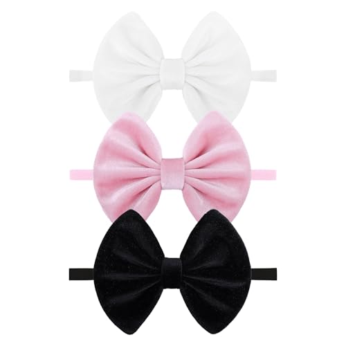 Velvet Baby Girl Headband Set Black White Pink