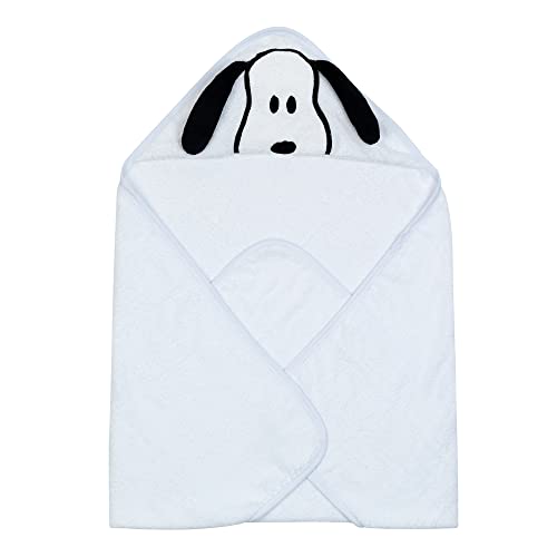 Lambs Ivy Snoopy Baby Hooded Bath Towel - White