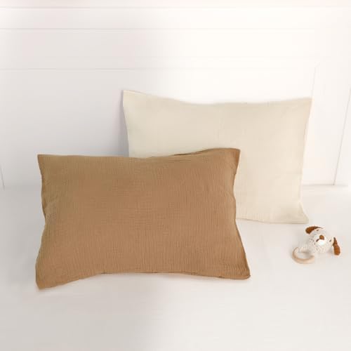 CARUILI Muslin Toddler Pillowcase 2 Pack 13x18 Oatmeal Brown