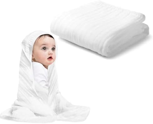 Arnzion Baby Hooded Towel 1 Pack Pure White Muslin