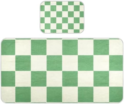 Green Beige Checker Plaid Cooling Baby Crib Mattress Sheet 28x52