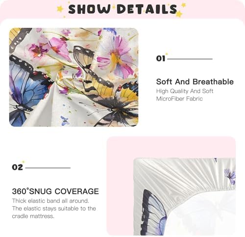 Qilmy Watercolor Butterflies Fitted Crib Sheet Soft Breathable