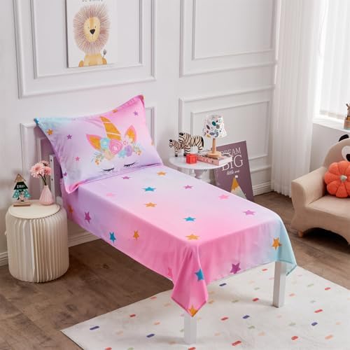 Wowelife Unicorn Toddler Bedding Set for Girls 4-Piece