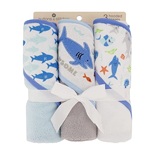 Cudlie Buttons Stitches Hooded Towels 3 Pack Jawsome Print