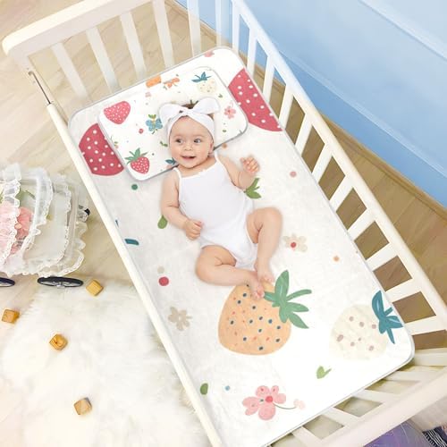 Cooling Strawberry Flower Mattress Pad 28x52 Reusable Waterproof for Baby