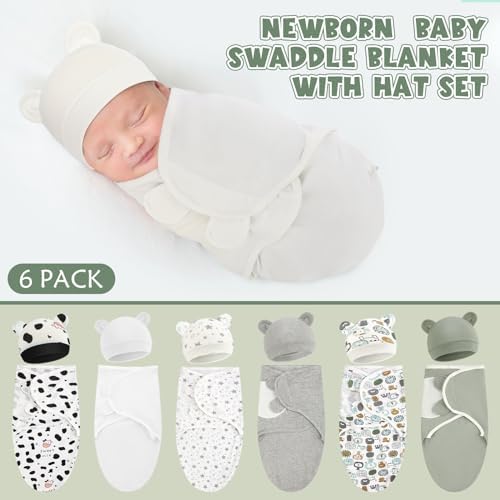 VitalCozy 6 Pack Preemie Swaddle Blanket Set with Hat
