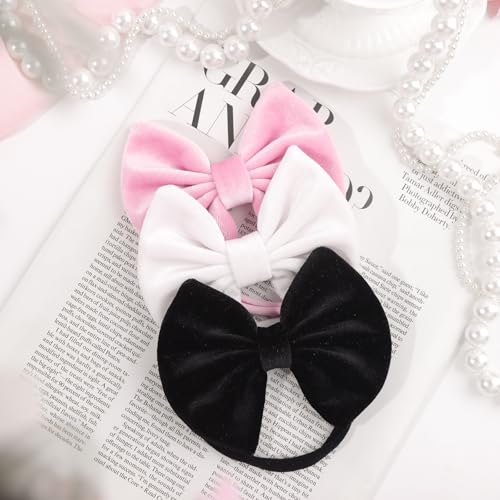 Velvet Baby Girl Headband Set Black White Pink