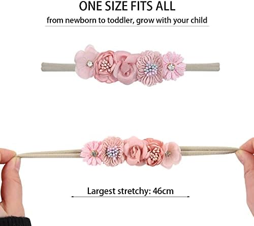 5PCS Baby Headbands Flowers Set Soft Nylon Handmade Headbands for Baby Girl