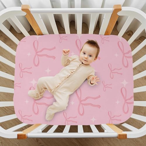 Pink Stars Bows Crib Sheets for Baby Toddler