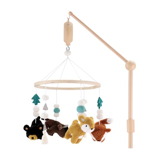 The Peanutshell Wooden Crib Mobile with Lullabies and Western Animals