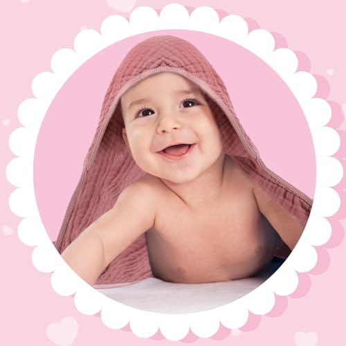 Peryiter 6 Pcs Hooded Muslin Baby Towels
