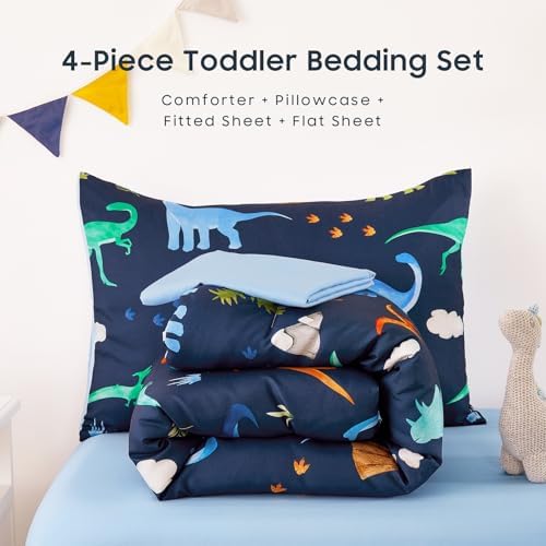 Wake In Cloud - Toddler Bedding Set with Dinosaur Volcano Design