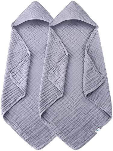 SWEET DOLPHIN 2 Pack Hooded Baby Bath Towels 32x32 Inch Grey