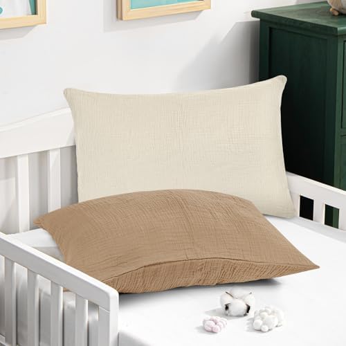 CARUILI Muslin Toddler Pillowcase 2 Pack 13x18 Oatmeal Brown