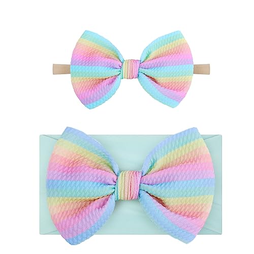 ONENINEDREAM 45 Rainbow Striped Baby Bow Headband 2 Pcs