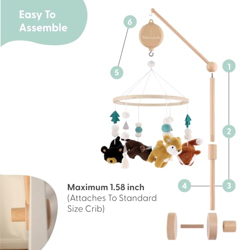 The Peanutshell Wooden Crib Mobile with Lullabies and Western Animals