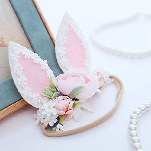 GEZISAN Baby Girl Floral Easter Headband with Rabbit Ears