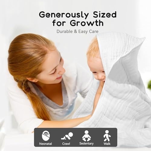 Arnzion Baby Hooded Towel 1 Pack Pure White Muslin