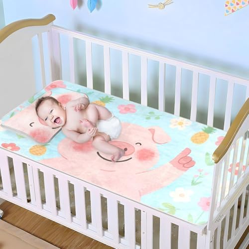 Flower Pig Blue Cooling Waterproof Crib Mattress Pad 28 x 52 Inch