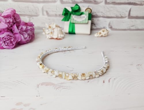 Handmade White Pearl Crystals Headband Crown