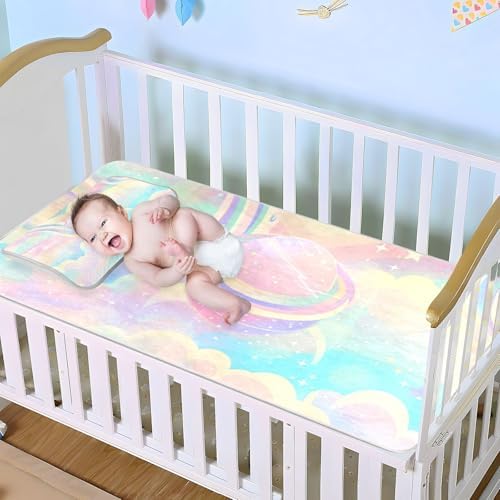 Cooling Pastel Rainbow Crib Mattress Pad 28x52