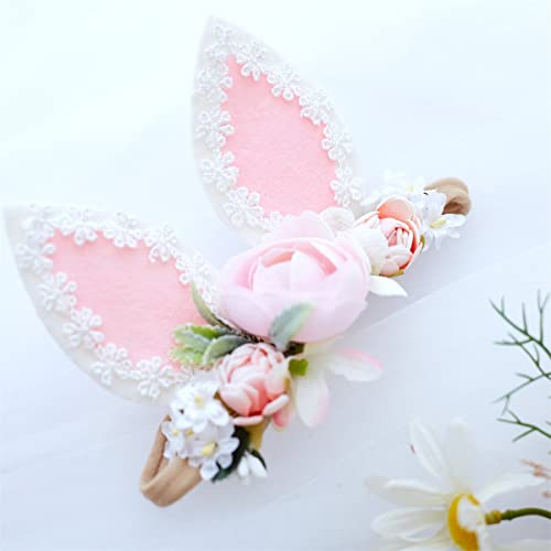 GEZISAN Baby Girl Floral Easter Headband with Rabbit Ears