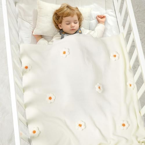 DovFanny Soft Acrylic Baby Blanket with Handmade Flowers