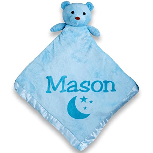 Custom Catch Personalized Teddy Bear Baby Blanket for Boy - Blue