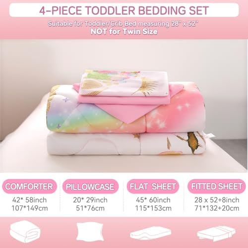 Wowelife Unicorn Toddler Bedding Set 4 Piece