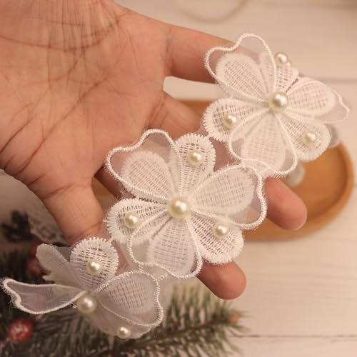 Kenjudess Baby Girls Floral Lace Headband with Faux Pearls
