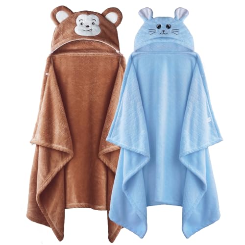 FUBANRAY Toddler Bath Towels with Hood 2-Pack