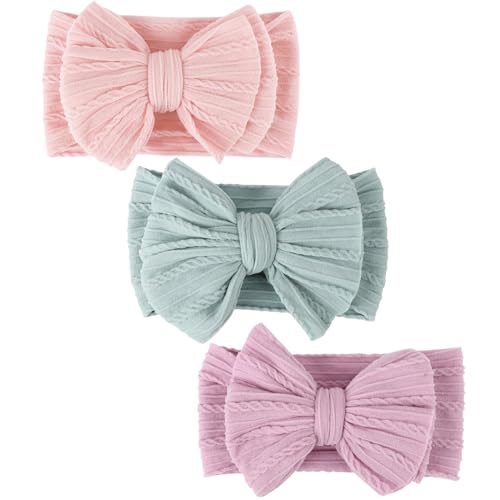DRESHOW BQUBO Soft Stretchy Baby Headbands with Bows 3 Pack