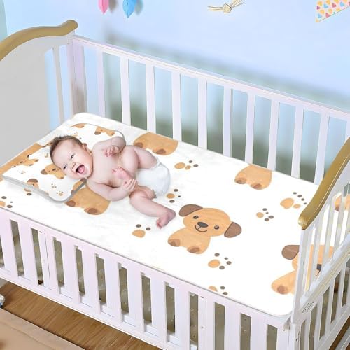 Cooling Cartoon Brown Dog Crib Mattress Pad 28x52