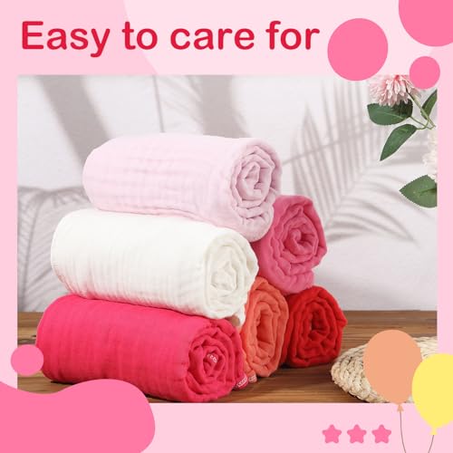 Peryiter 6 Pcs Hooded Muslin Baby Towels Pink