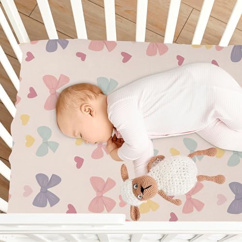 Qilmy Soft Breathable Crib Sheets with Bows for Babies