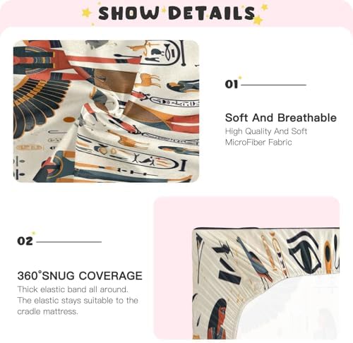 Wajiw Egyptian Figures Crib Sheets for Girls and Boys