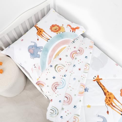 WINGHENLEE Toddler Bedding Set 4 Piece Rainbow Animal Comforter