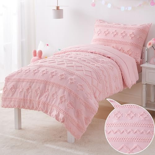 VIVILINEN Pink Boho Toddler Bedding Set 4-Piece