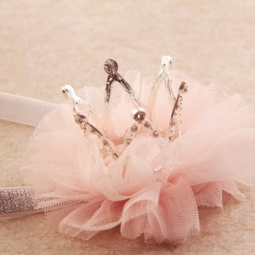 Nishine Mini Baby Girl Tulle Crown Headband Silver Elastic