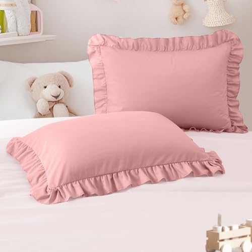 13x18 Toddler Pillow Cases Set of 2 Light Pink Ruffled