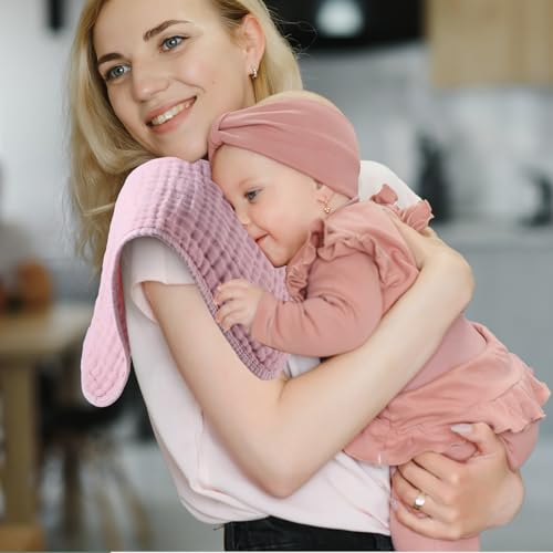 VitalCozy 6 Pcs Baby Muslin Hooded Towels Set Pink Rose