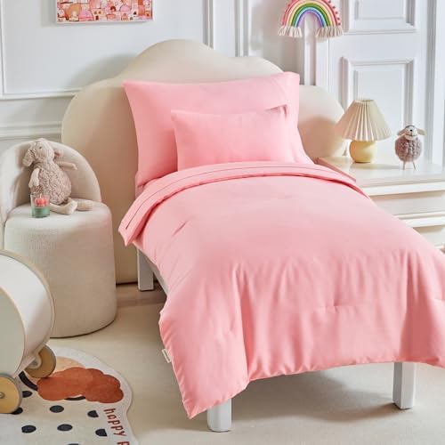 UOZZI BEDDING Toddler Bed Set 5 Piece Pink