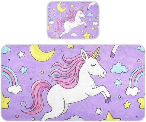 Cute Cartoon Unicorn Purple Peach Cooling Baby Mattress Pad Cover